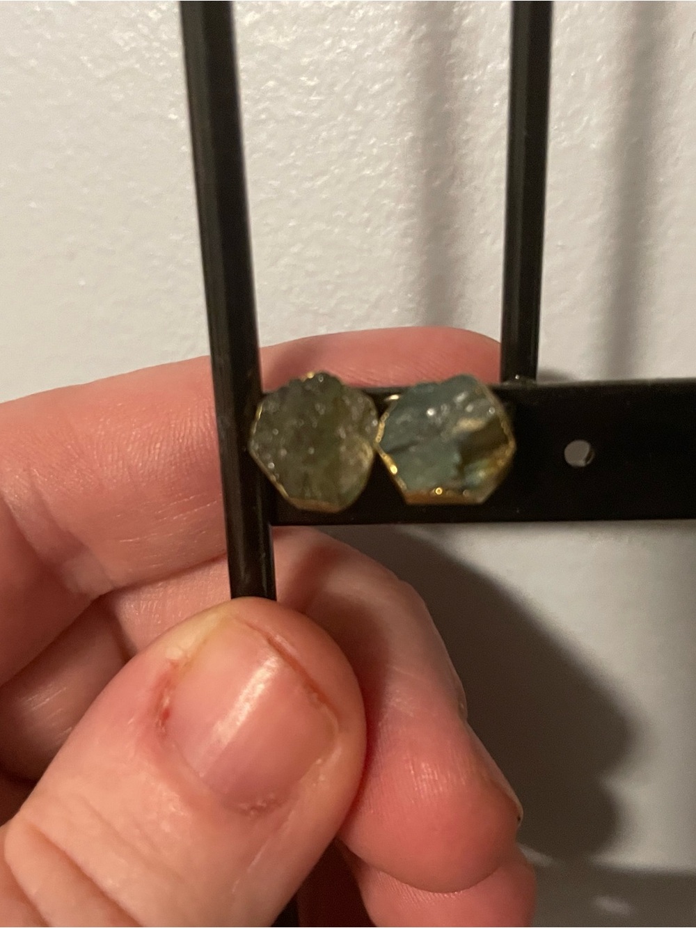 Gold-Trim Aqua Druzy Hexagon Stud Earrings